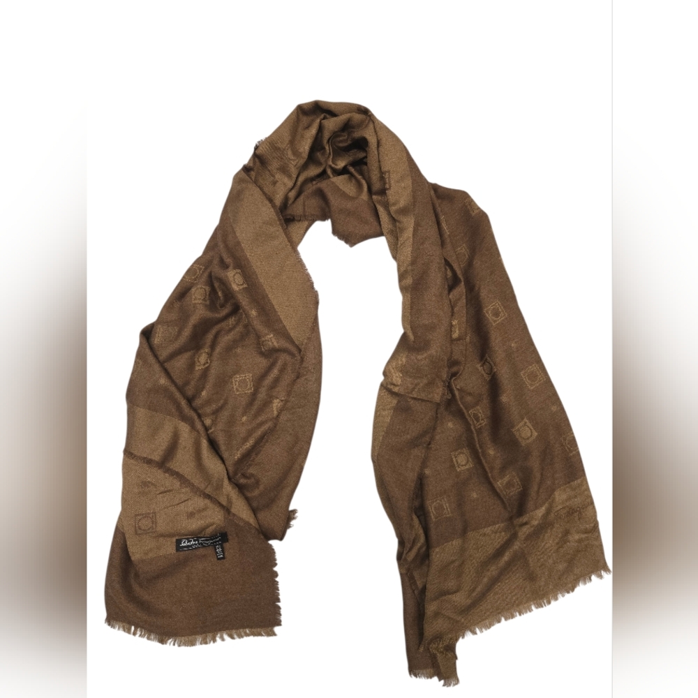 Ferragamo Gancini‎ Silk& Wool Stole Scarf 70 × 30
